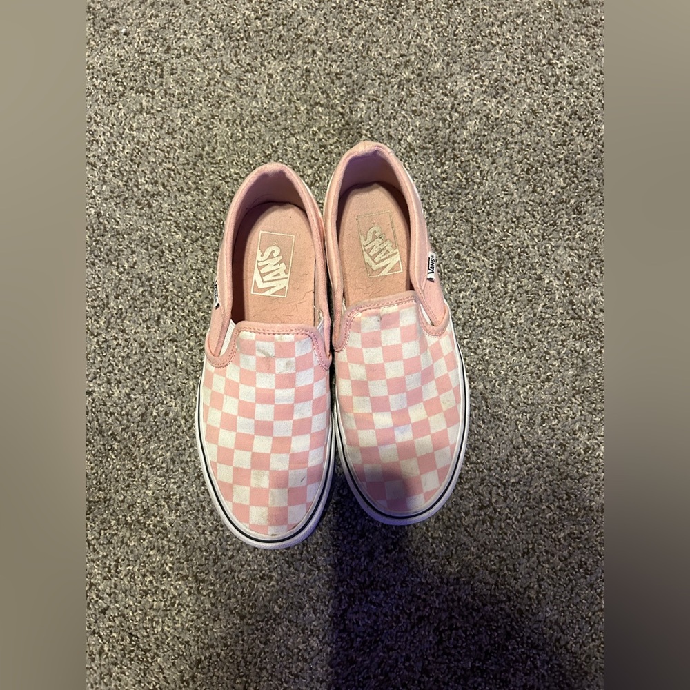 Checkered pink vans, size 7